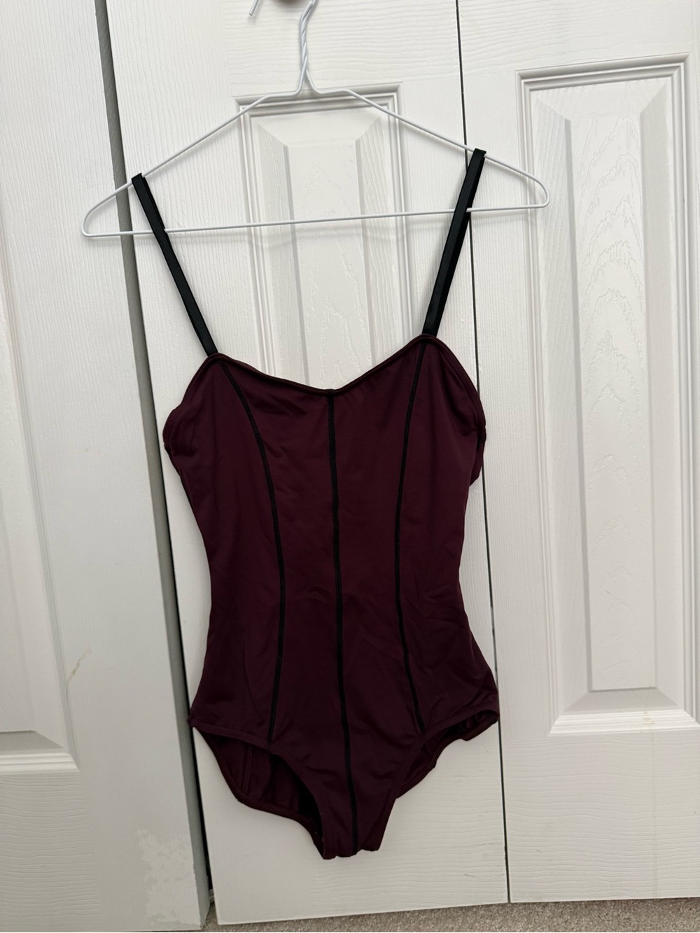 Women's Maroon Dance Leotard Bodysuit with Black Trim